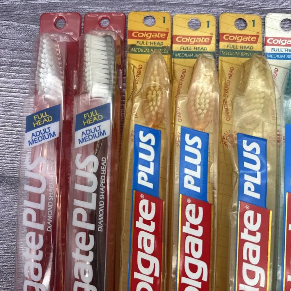 12 Vintage Colgate Plus Toothbrush Diamond 1 Shaped Full Head Medium Bristles